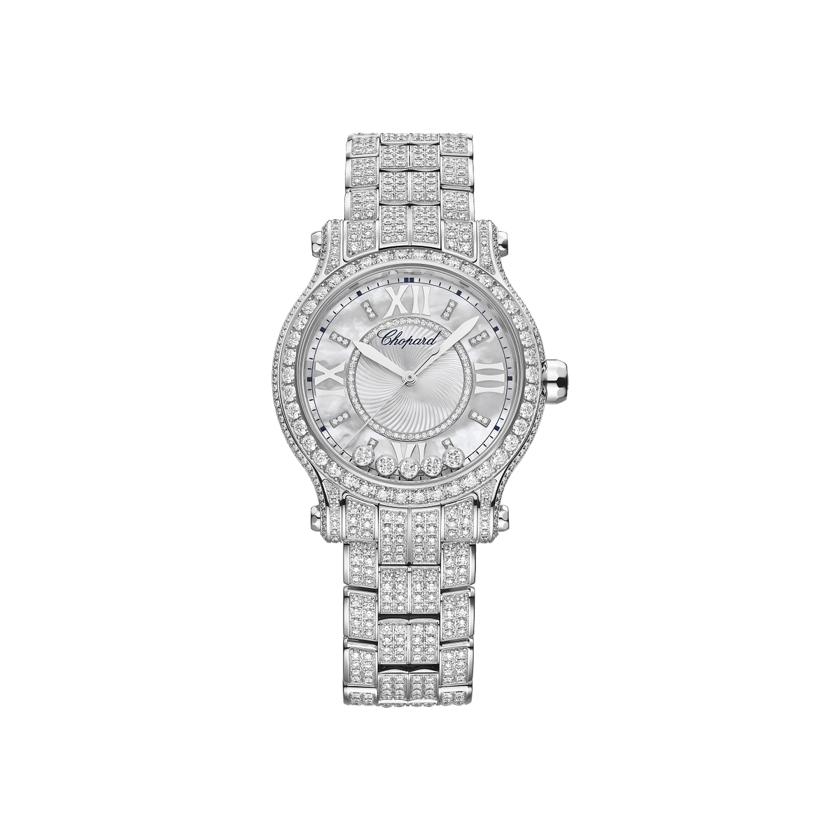 Chopard Happy Sport 33 mm Textured Mother-Of-Pearl Dial with Diamonds 18K White Gold Bracelet 275378-1001 - WATCHXNYC