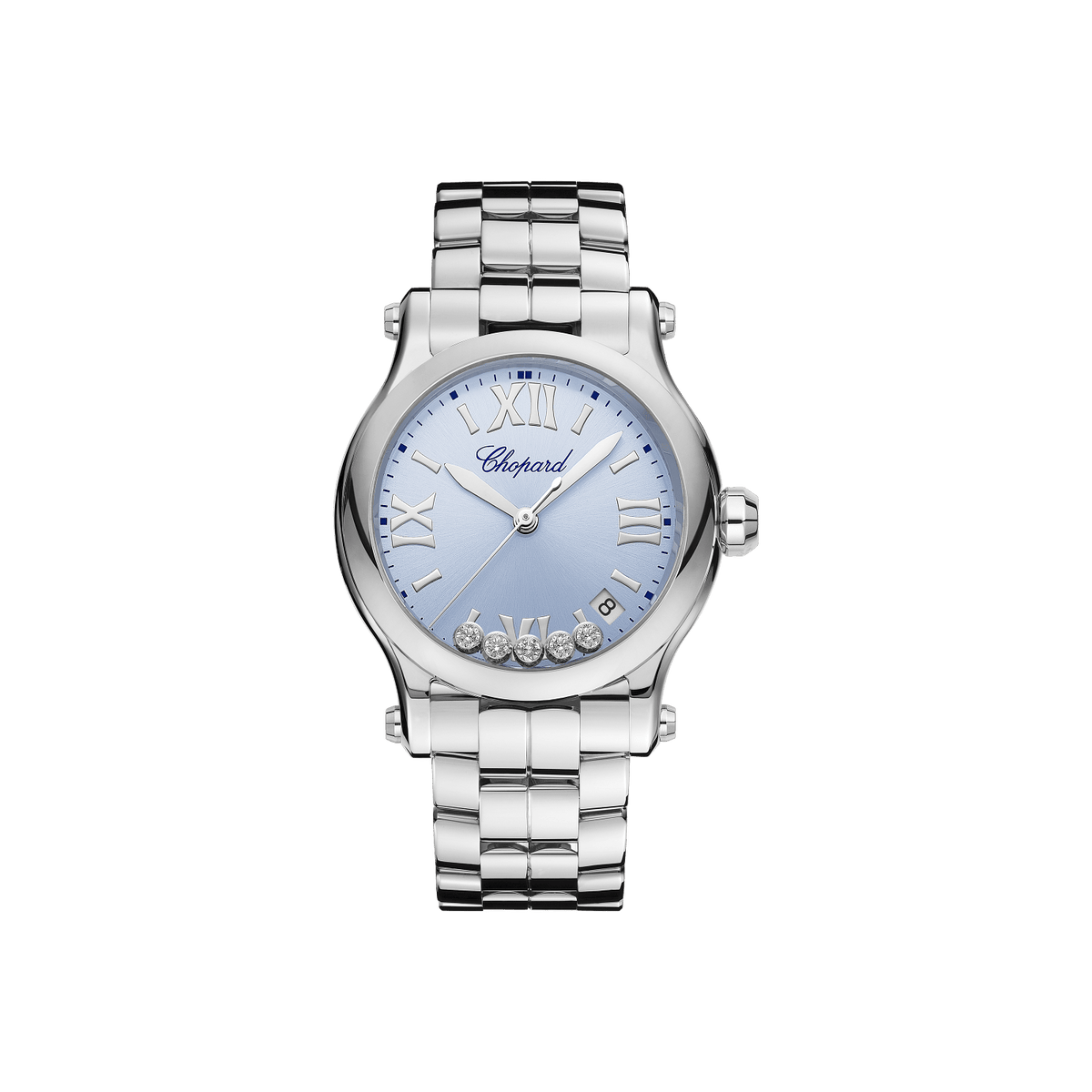 Chopard Happy Sport 36 mm Light Blue Dial with Diamonds Stainless Steel Bracelet 278582-3008 - WATCHXNYC