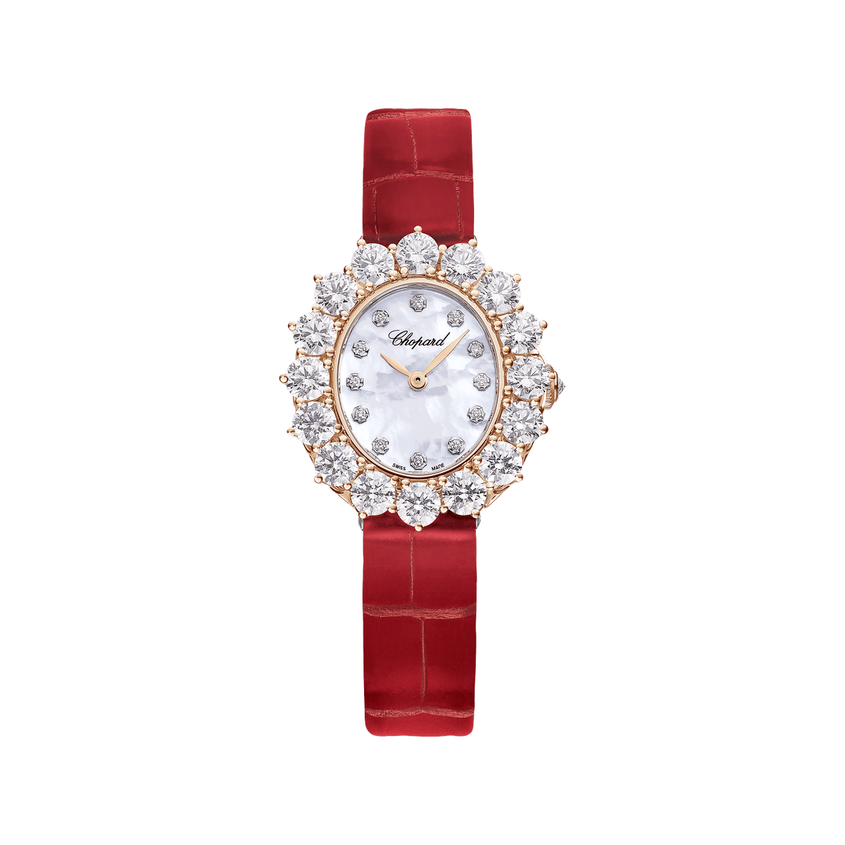 Chopard L'Heure du Diamant 30 x 27 mm Textured Mother-Of-Pearl Dial with Diamonds 18k Rose Gold   Leather Strap 13A393-5106 - WATCHXNYC