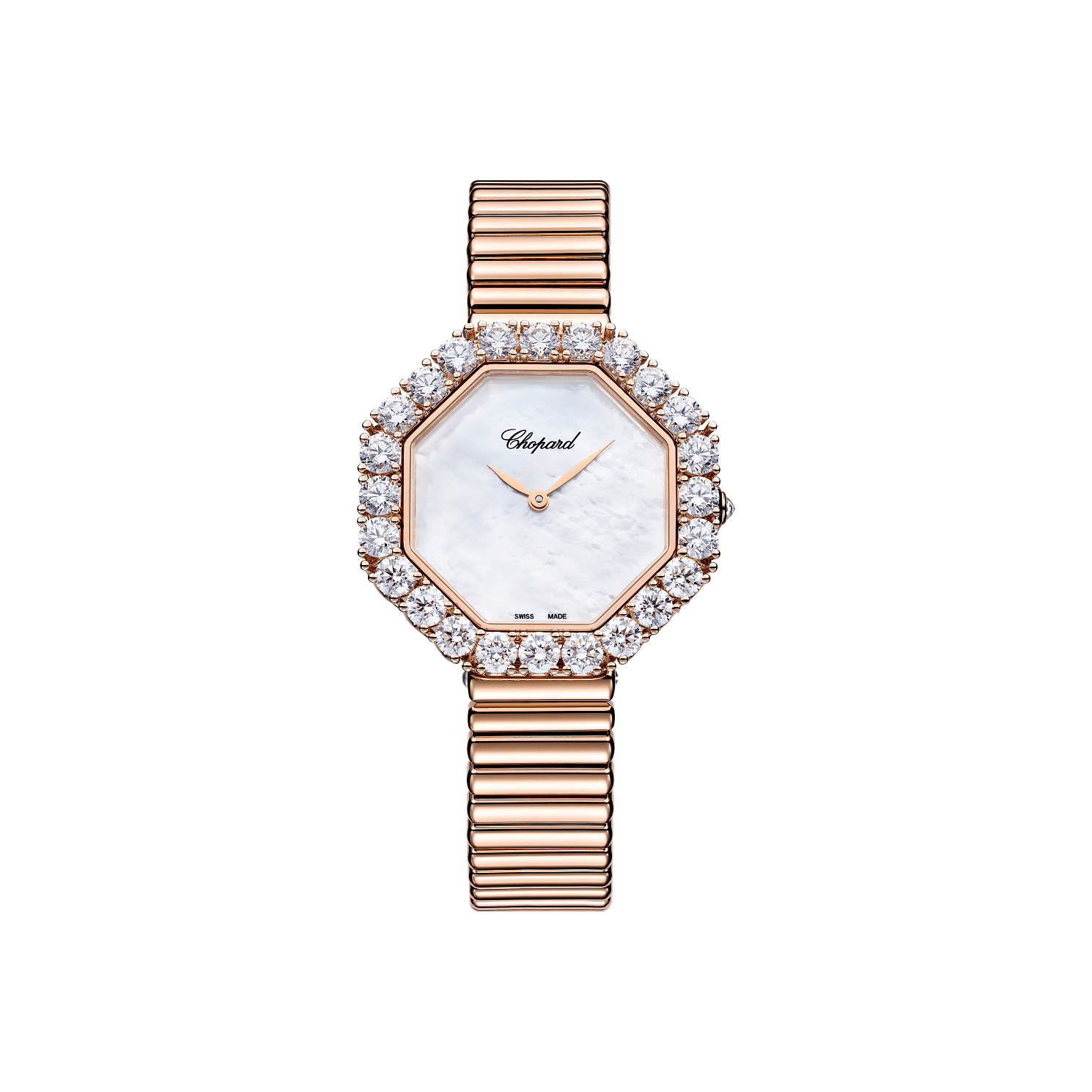 Chopard L'Heure Du Diamant Octagonal 32 x 32 mm Textured Mother-Of-Pearl Dial with Diamonds 18k Rose Gold Bracelet 10A097-5404 - WATCHXNYC