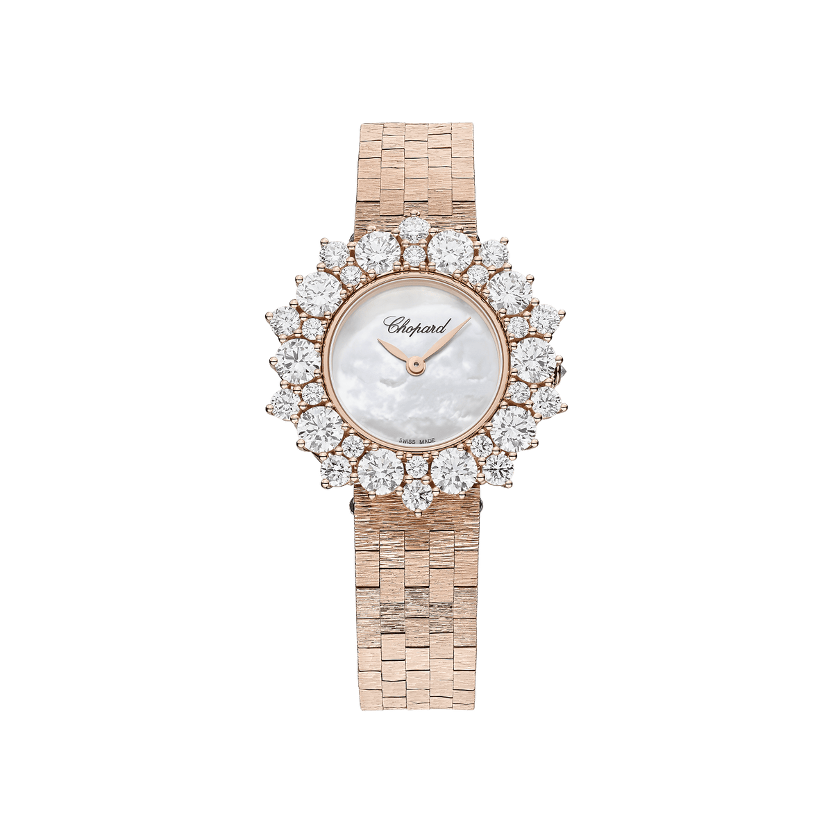 Chopard L'Heure du Diamant Round 30 mm White Mother-Of-Pearl Dial with Diamonds 18k Rose Gold Bracelet @10A391-5100 - WATCHXNYC