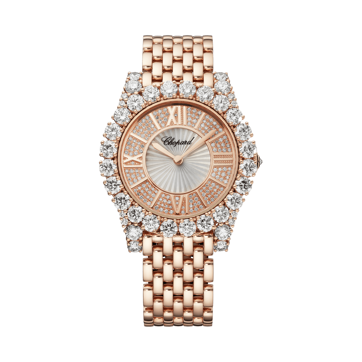 Chopard L'Heure du Diamant Round 35.75 mm Guilloché Mother-Of-Pearl Dial with Diamonds 18k Rose Gold Bracelet 109419-5601 - WATCHXNYC