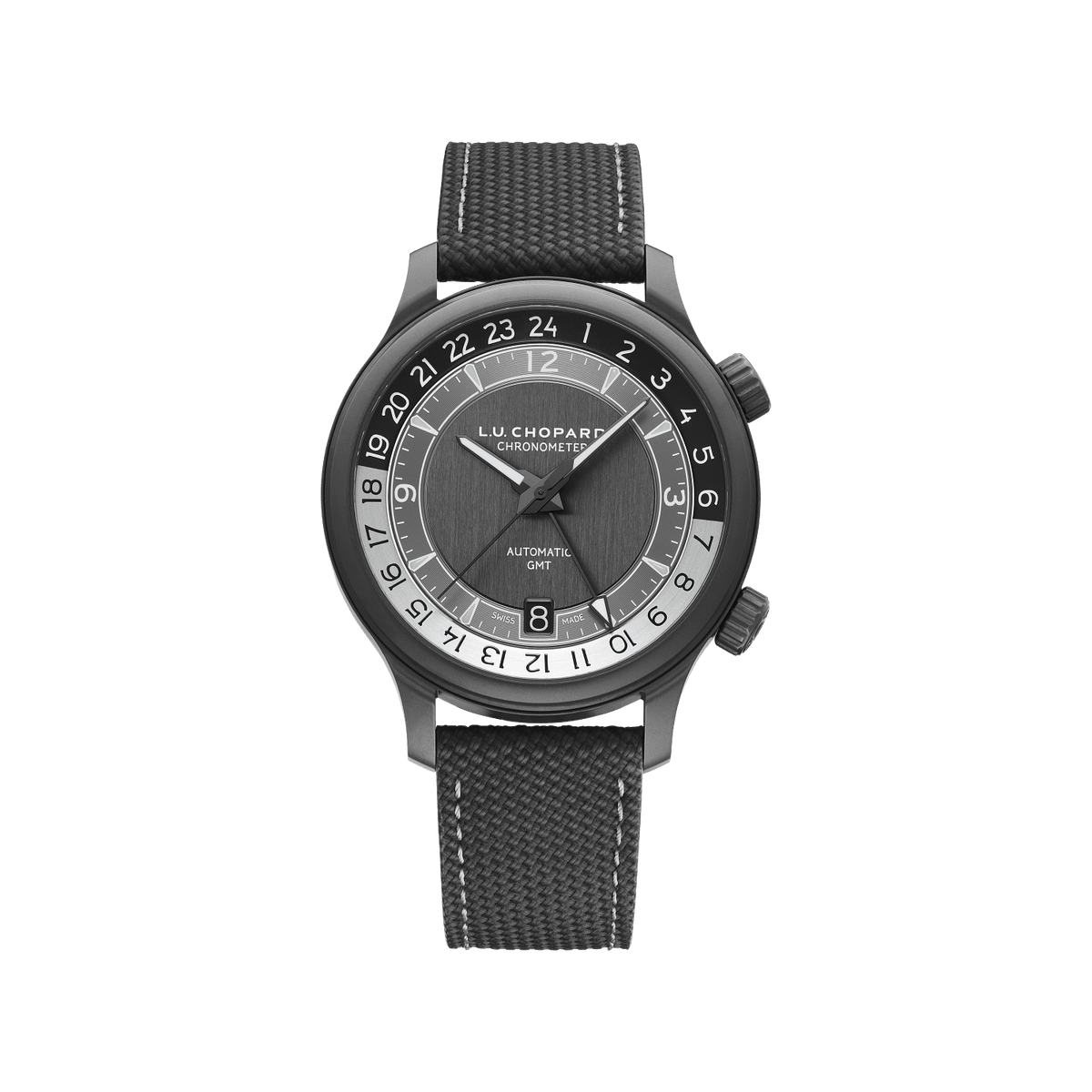 Chopard L.U.C GMT One Black 42 mm Black Dial Titanium Rubber Strap 168579-3004 - WATCHXNYC