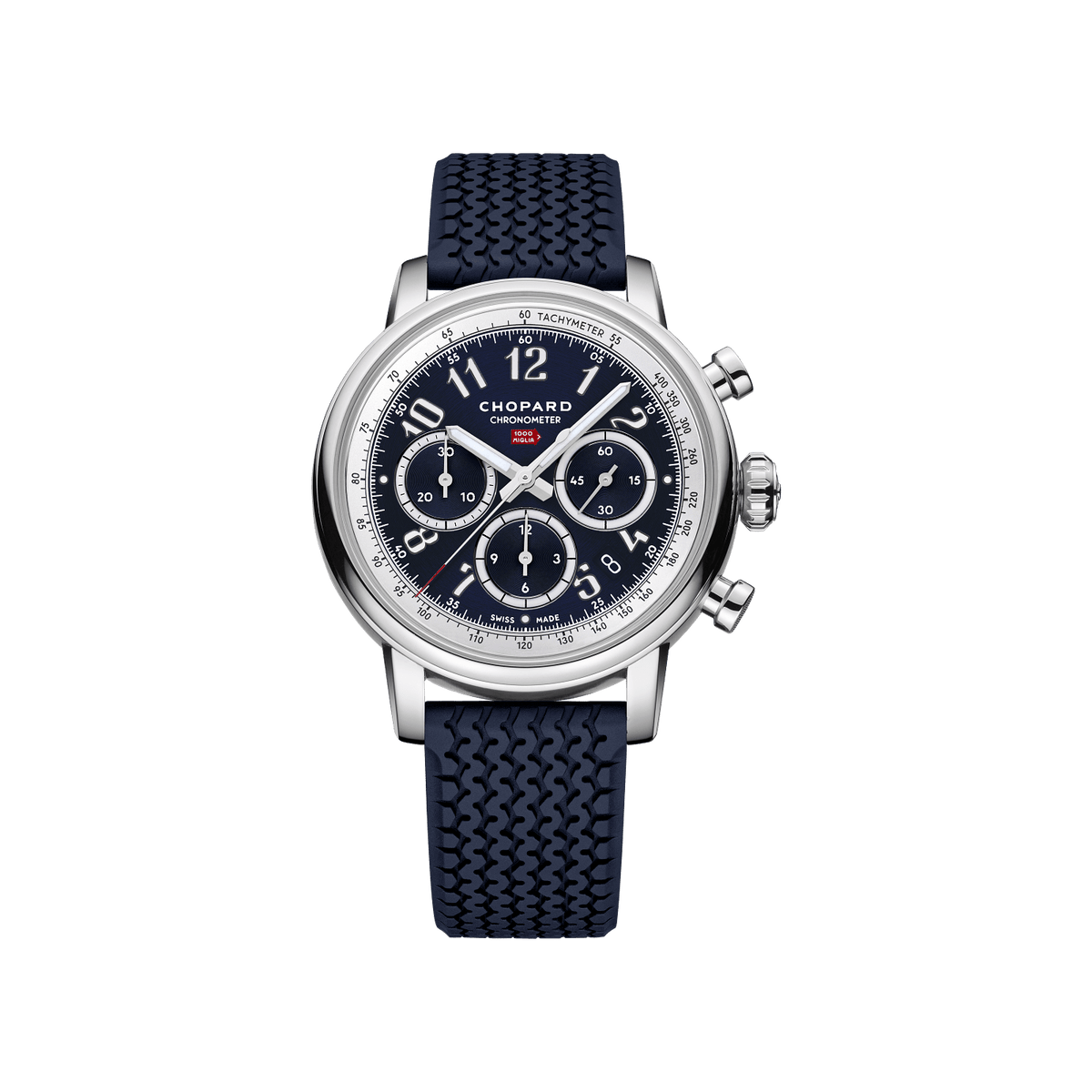 Chopard Mille Miglia Classic Chronograph JX7 40.5 mm Blue Dial Stainless Steel Rubber Strap 168619-3006 - WATCHXNYC