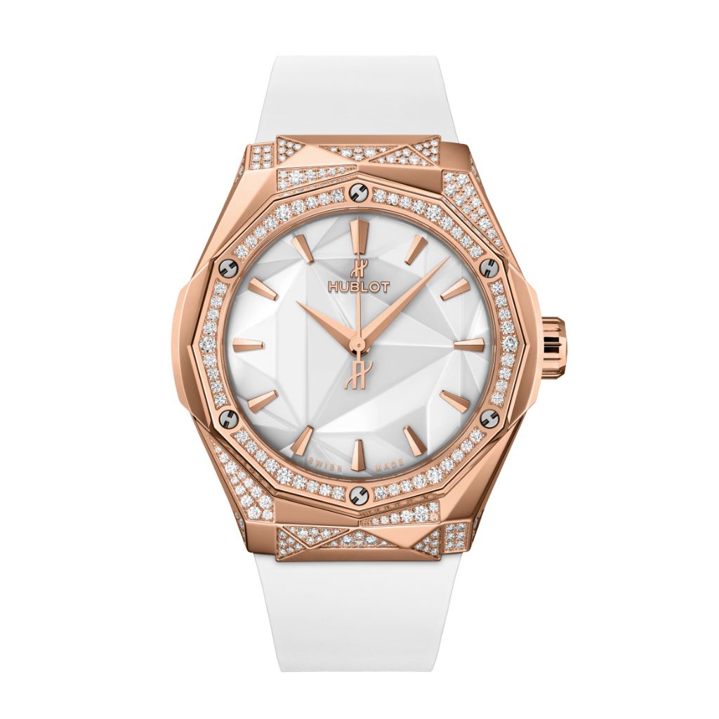 Hublot Classic Fusion Orlinski King Gold White Alternative Pavé 40 mm White Dial with Diamonds Polished 18K King Gold Rubber Strap 550.OS.2200.RW.1804.ORL20 - Wrist Boutique