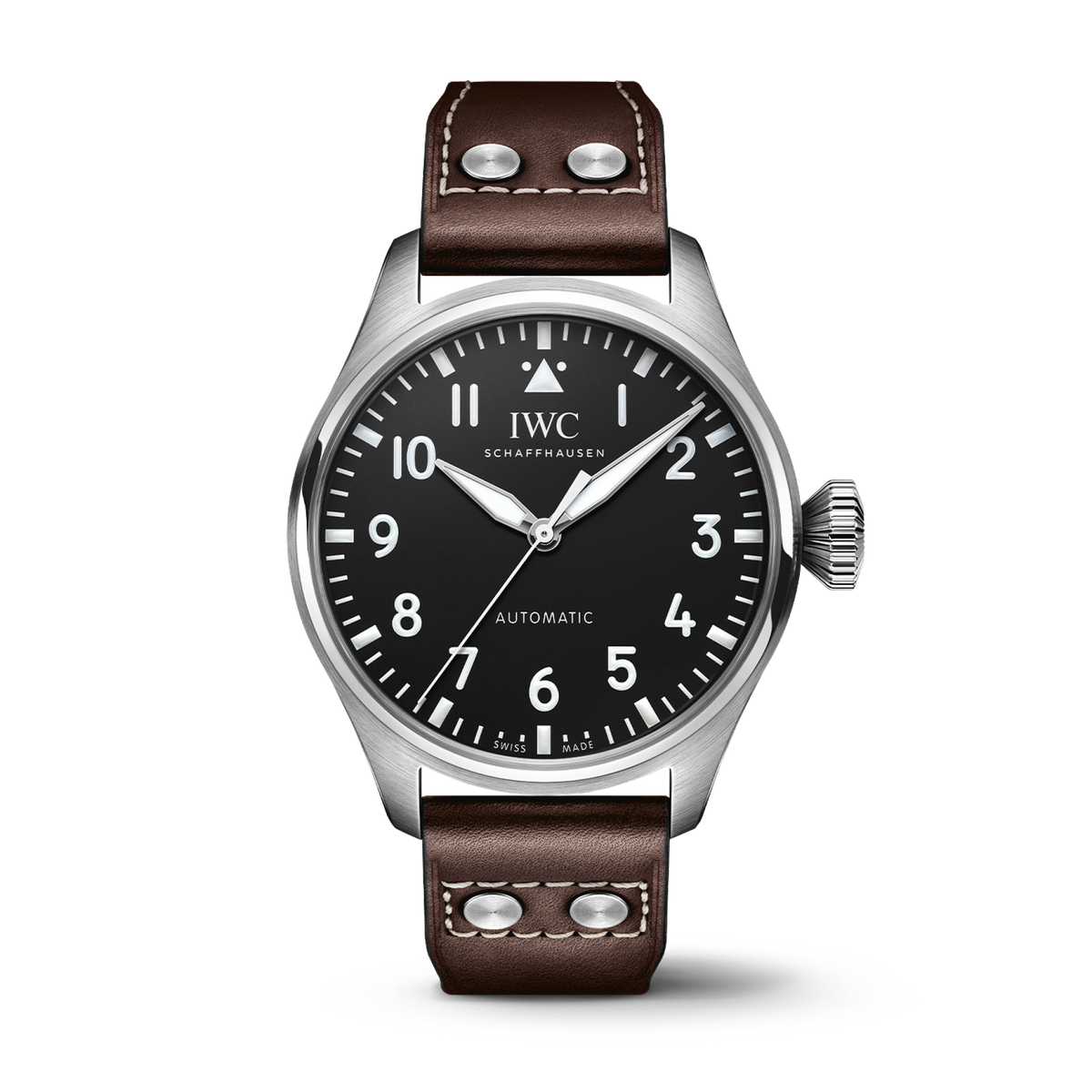 IWC Schaffhausen Big Pilot's Watch 43 mm Black Dial Stainless Steel Brown    Strap IW329301 - WATCHXNYC