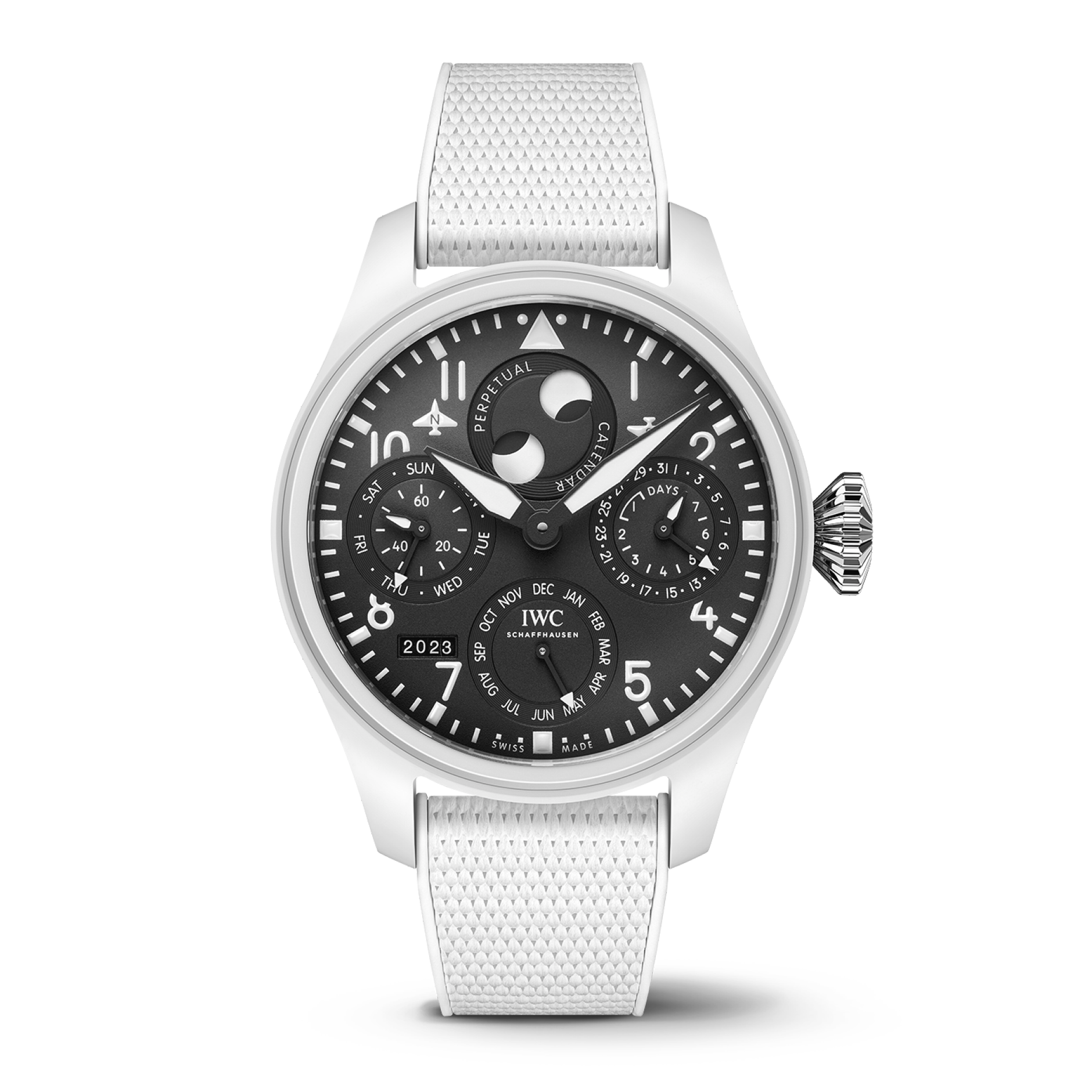 IWC Schaffhausen Big Pilot’s Watch Perpetual Calendar TOP GUN Lake Tahoe 46.5  mm Black Dial Ceramic  White Rubber Strap IW503008 - WATCHXNYC
