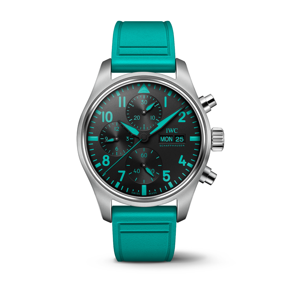 IWC Schaffhausen Pilot’s Watch Chronograph 41 Edition “Mercedes-AMG PETRONAS Formula One™ Team” 41  mm Black Dial Titanium  Green Rubber Strap IW388108 - WATCHXNYC