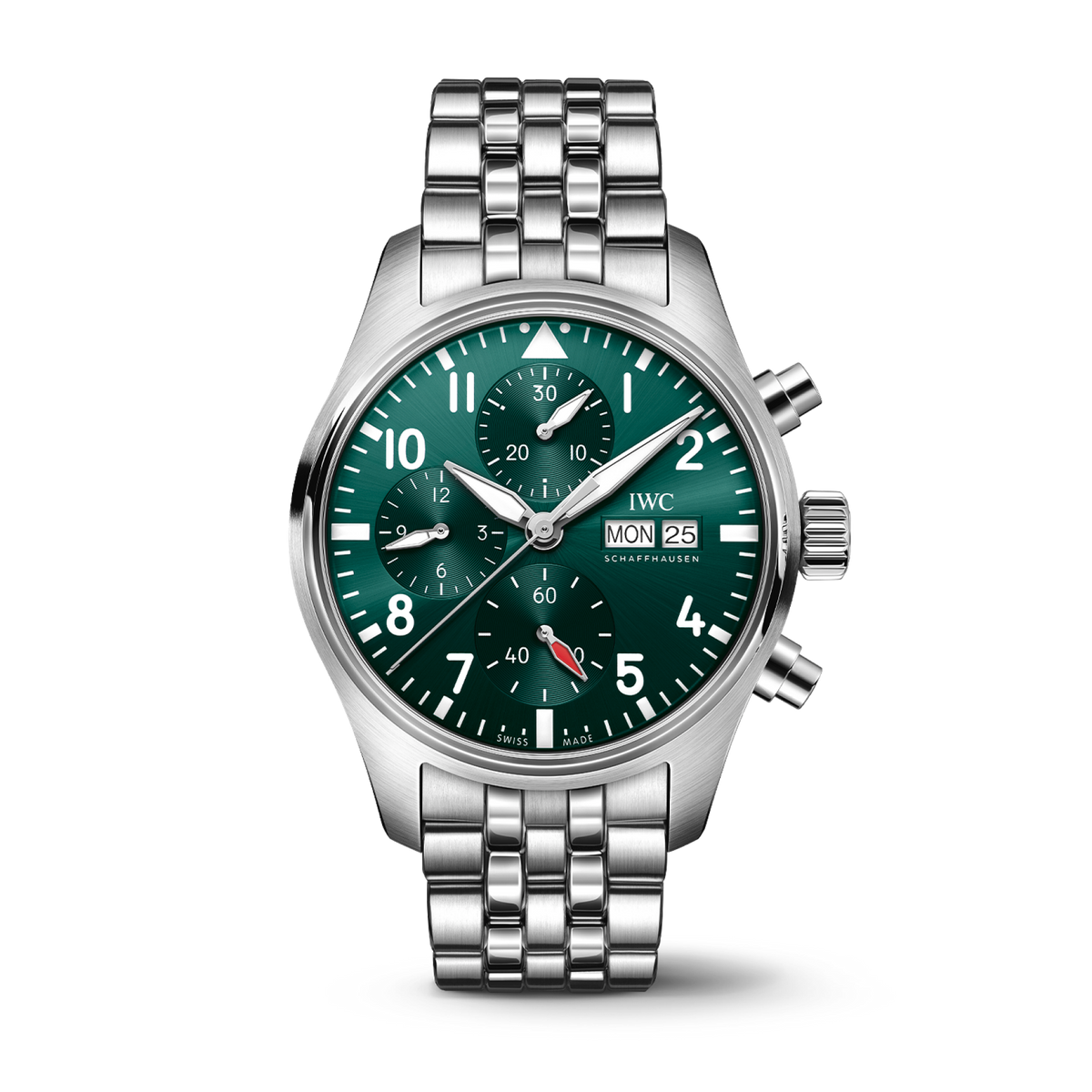 IWC Schaffhausen Pilot’s Watch Chronograph 41  mm Green  Dial Stainless Steel Bracelet IW388104 - WATCHXNYC
