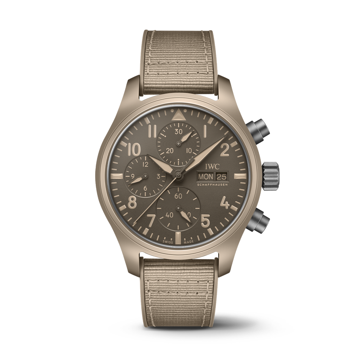 IWC Schaffhausen Pilot’s Watch Chronograph 41 TOP GUN Mojave Desert 41.9   mm Brown Dial Ceramic  Beige Rubber Strap IW389402 - WATCHXNYC