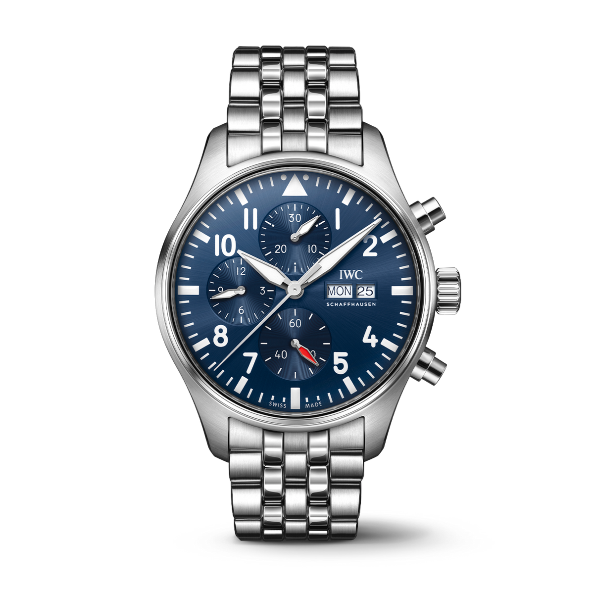 IWC Schaffhausen Pilot's Watch Chronograph 43 mm Blue  Dial Stainless Steel Bracelet IW378004 - WATCHXNYC