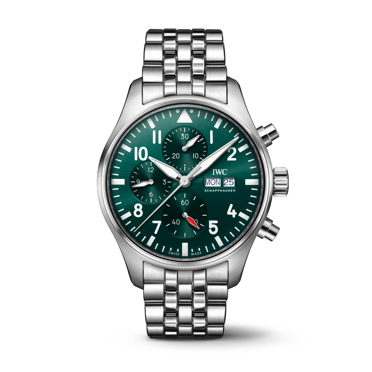 IWC Schaffhausen Pilot's Watch Chronograph 43 mm Green  Dial Stainless Steel Bracelet IW378006 - WATCHXNYC
