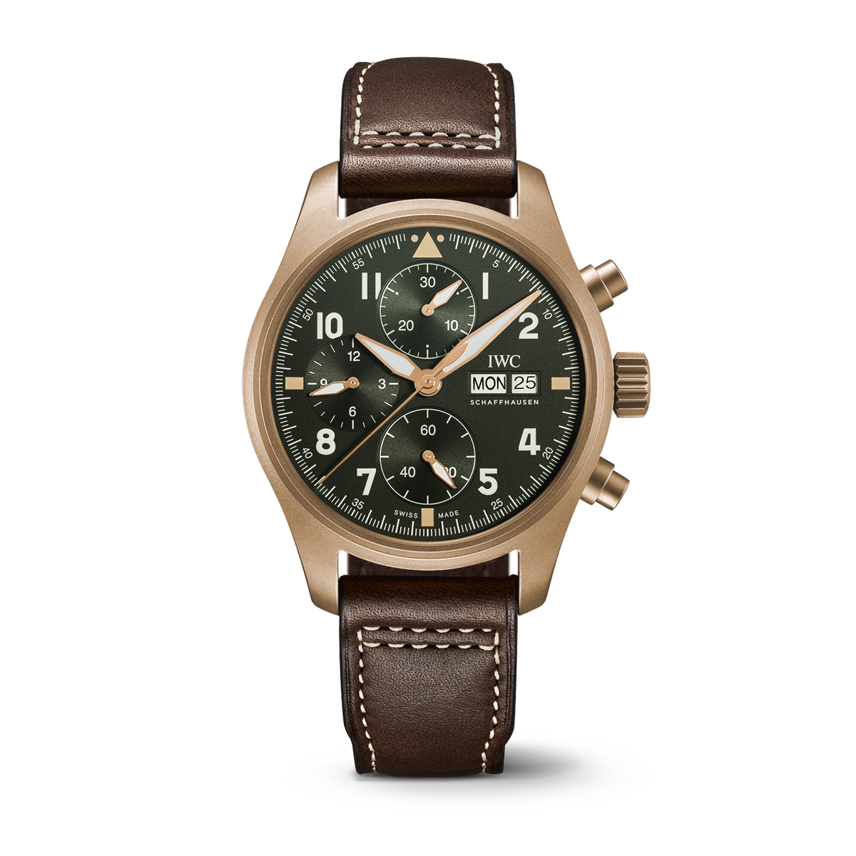 IWC Schaffhausen Pilot’s Watch Chronograph Spitfire 41  mm Green  Dial Bronze  Brown   Strap IW387902 - WATCHXNYC