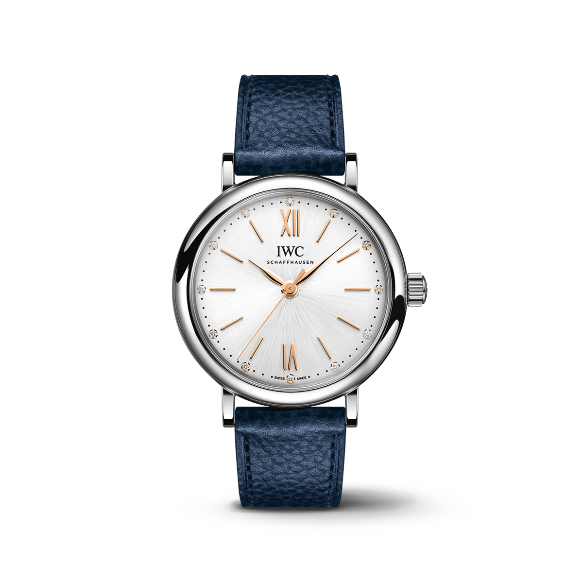IWC Schaffhausen Portofino Automatic 34 mm Silver  Dial Stainless Steel Blue   Strap IW357411 - WATCHXNYC