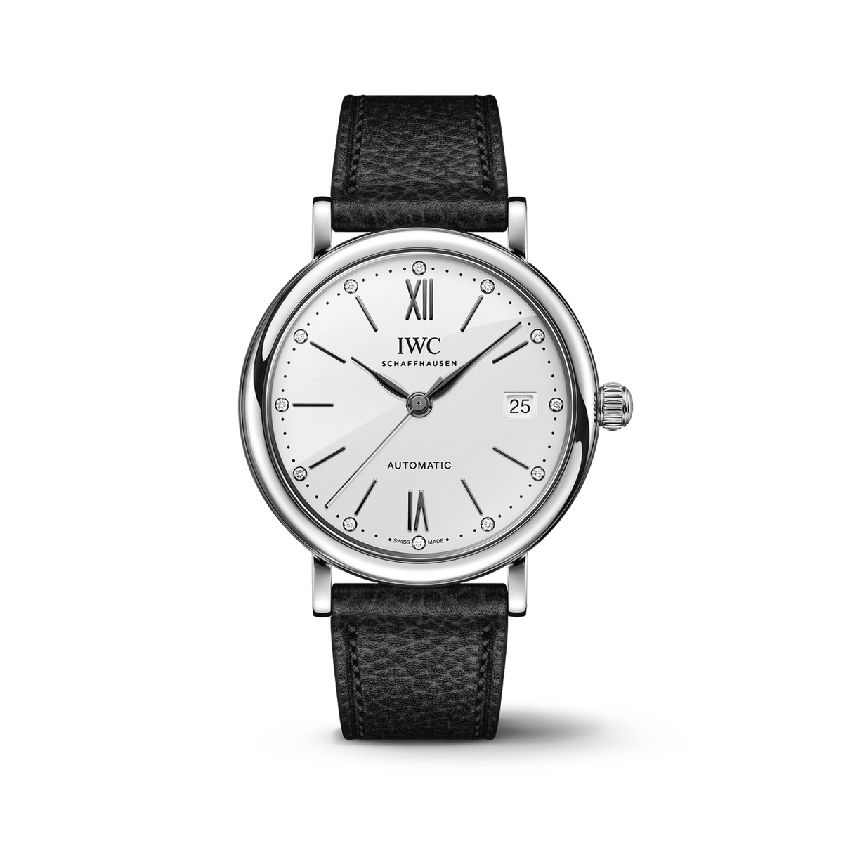 IWC Schaffhausen Portofino Automatic 37 mm White  Dial Stainless Steel Black   Strap IW458610 - WATCHXNYC