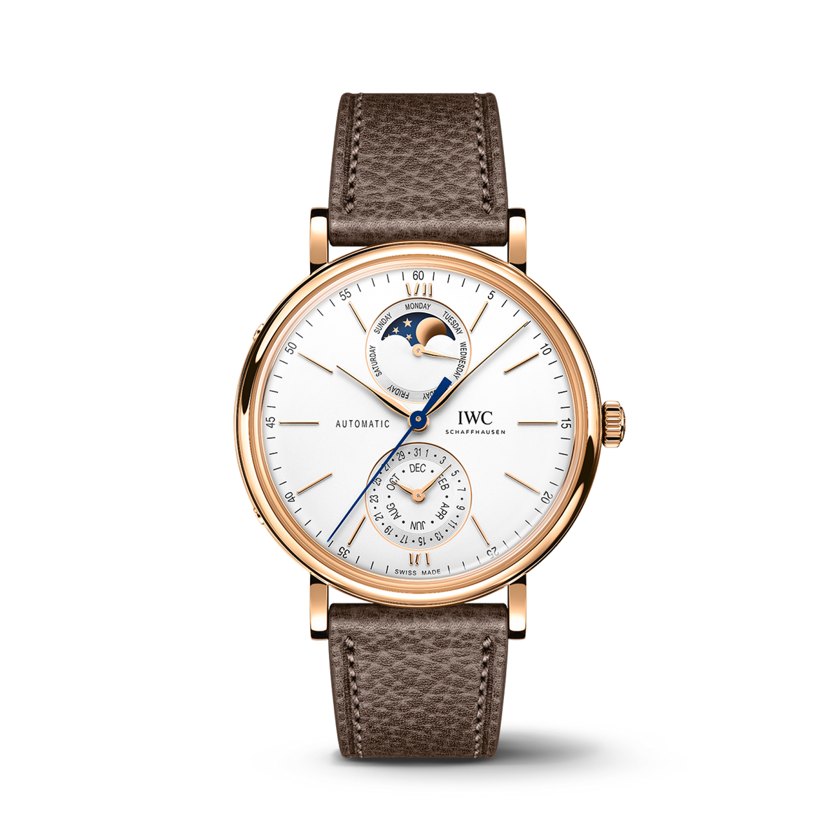IWC Schaffhausen Portofino Complete Calendar 41 mm Silver  Dial 18 Kt 5N Gold Case Taupe   Strap IW359002 - WATCHXNYC