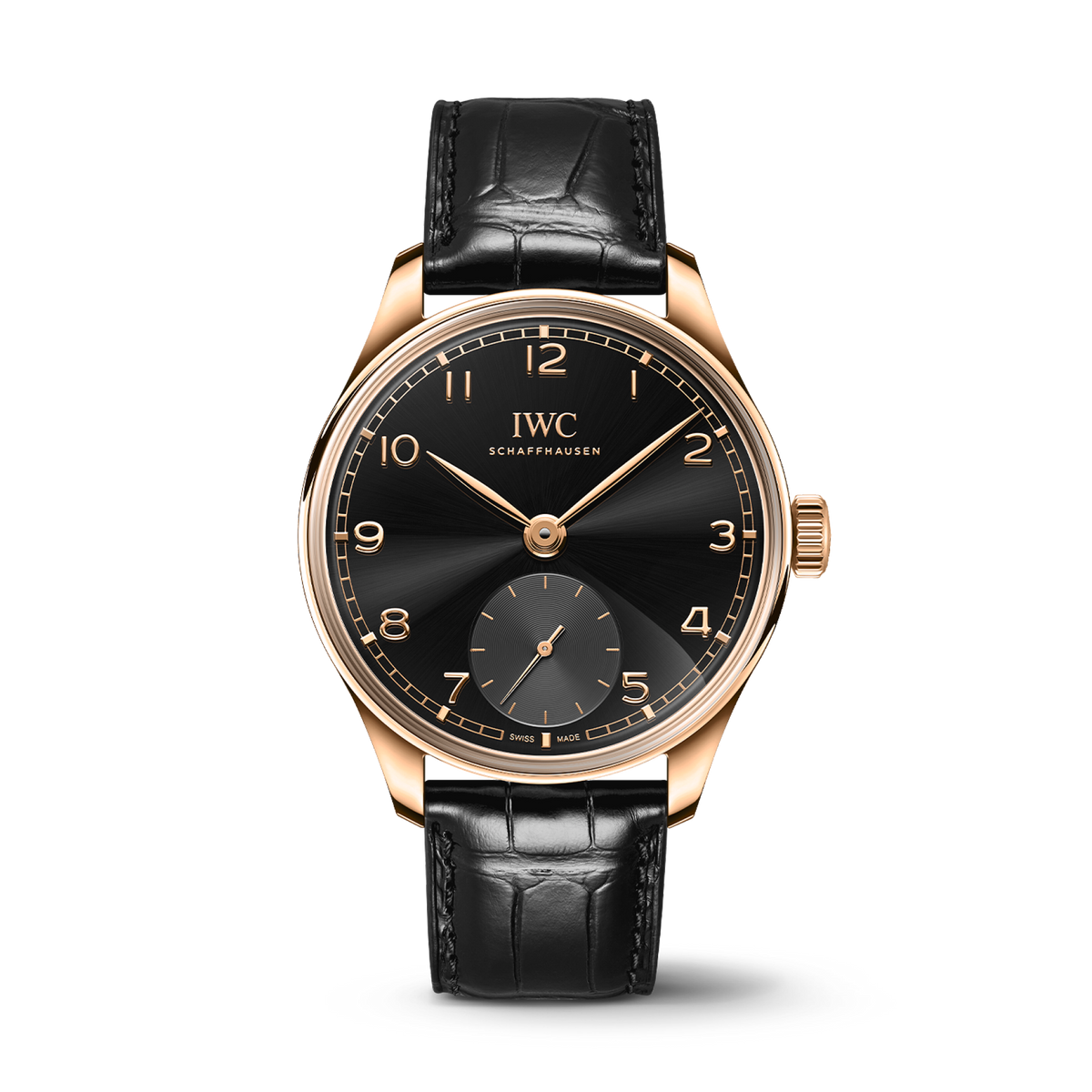 IWC Schaffhausen Portugieser Automatic 40 mm Black Dial 18k 5N Gold Black   Leather Strap IW358401 - WATCHXNYC