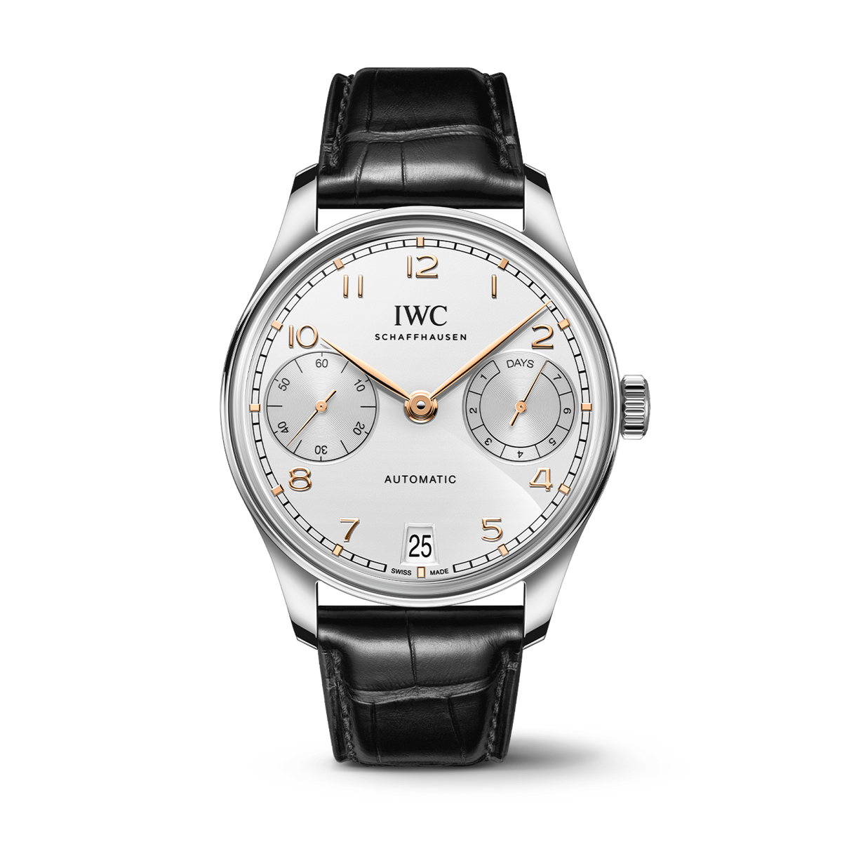 IWC Schaffhausen Portugieser Automatic 42 mm Silver Dial Stainless Steel Black   Leather Strap IW501701 - WATCHXNYC