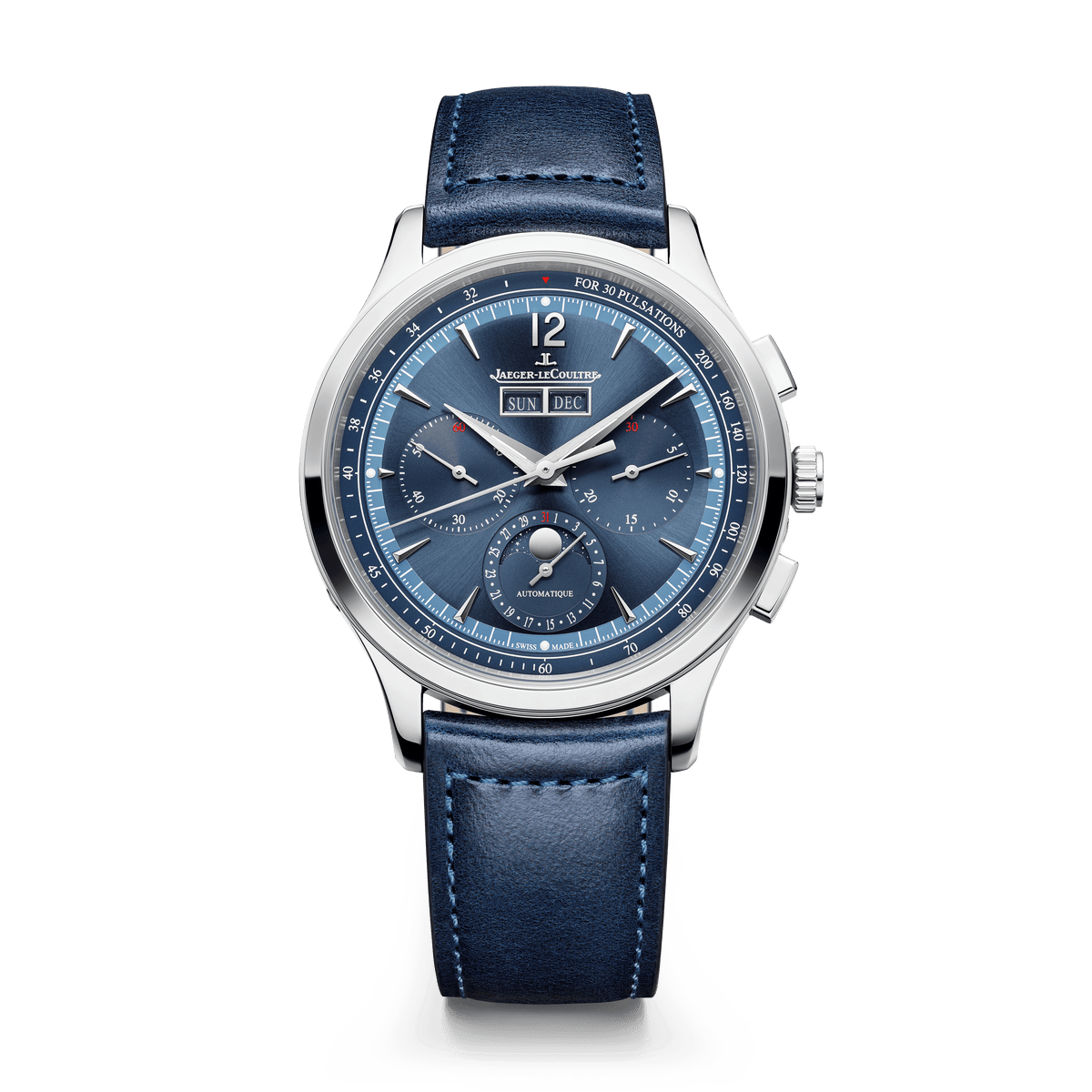 Jaeger-LeCoultre Master Control Chronograph Calendar 40 mm Blue Dial Stainless Steel   Leather Strap Q4138480 - WATCHXNYC
