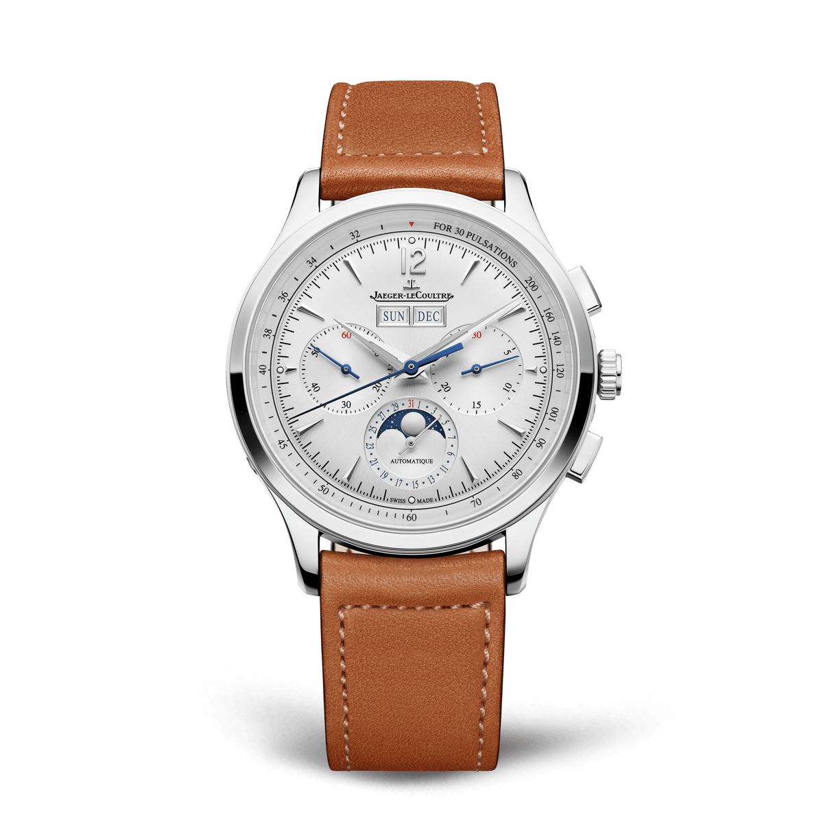 Jaeger-LeCoultre Master Control Chronograph Calendar 40 mm Silver Dial Stainless Steel   Leather Strap Q413843J - WATCHXNYC