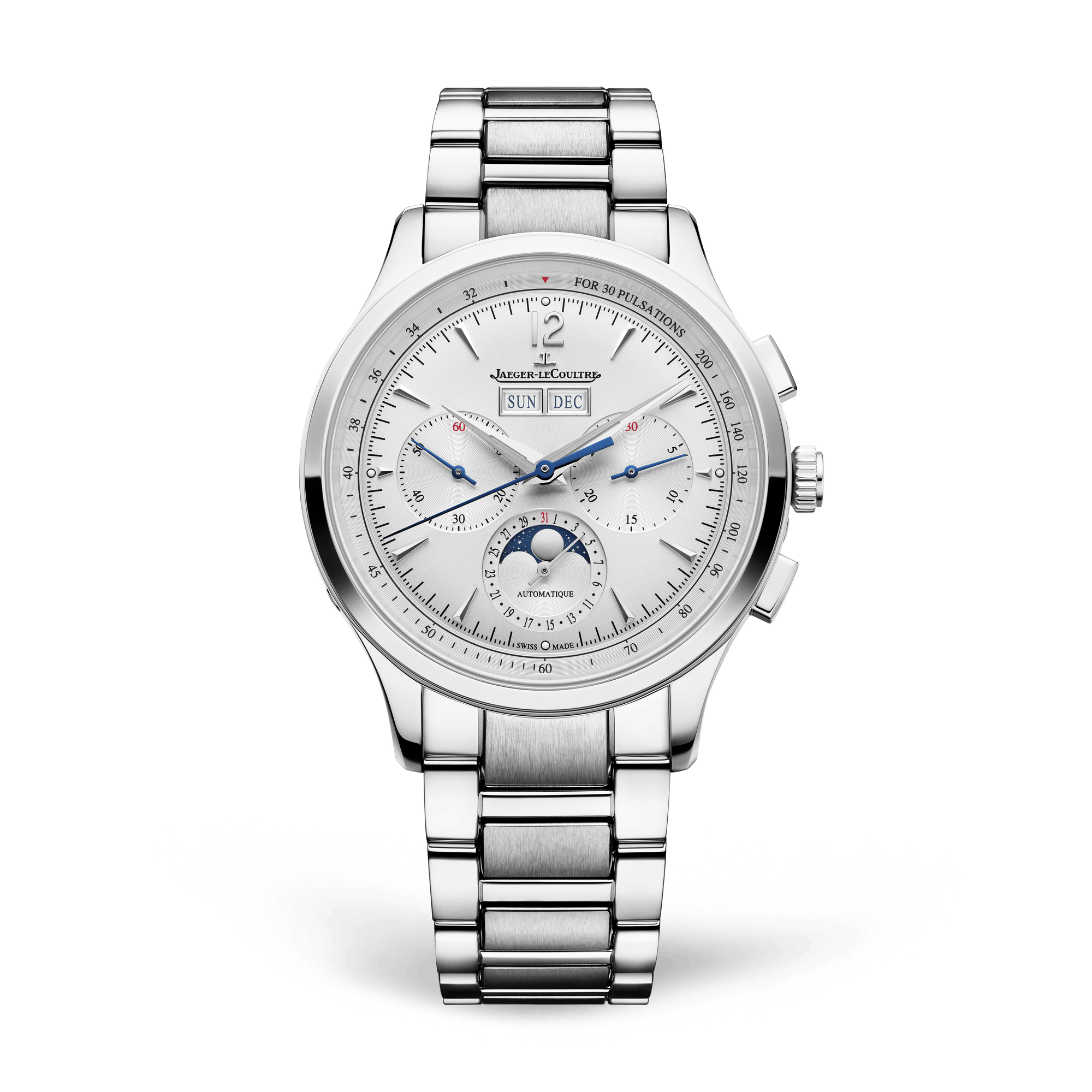Jaeger-LeCoultre Master Control Chronograph Calendar 40 mm Silvered Grey Dial Stainless Steel Bracelet Q413813J - WATCHXNYC