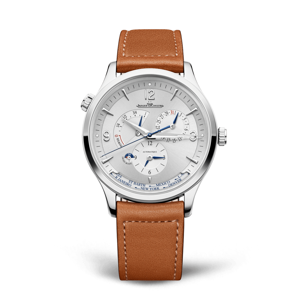 Jaeger-LeCoultre Master Control Geographic 40 mm Silvered Grey Dial Stainless Steel   Leather Strap Q4128420 - WATCHXNYC
