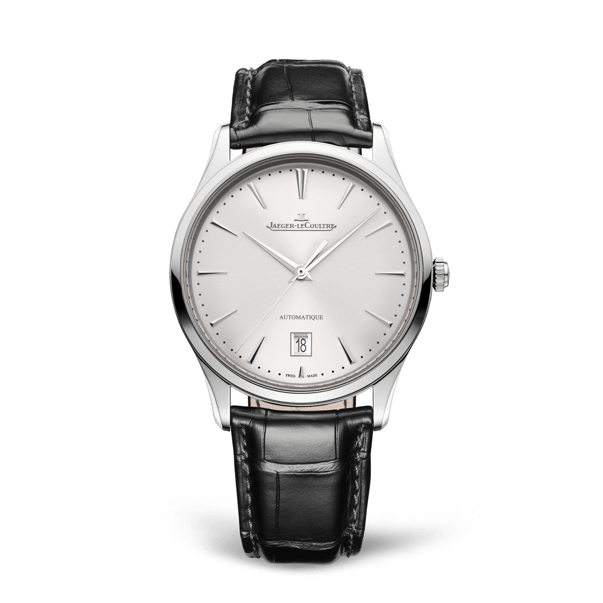 Jaeger-LeCoultre Master Ultra Thin Date 39 mm Silvered Grey Dial Stainless Steel   Leather Strap Q1238420 - WATCHXNYC