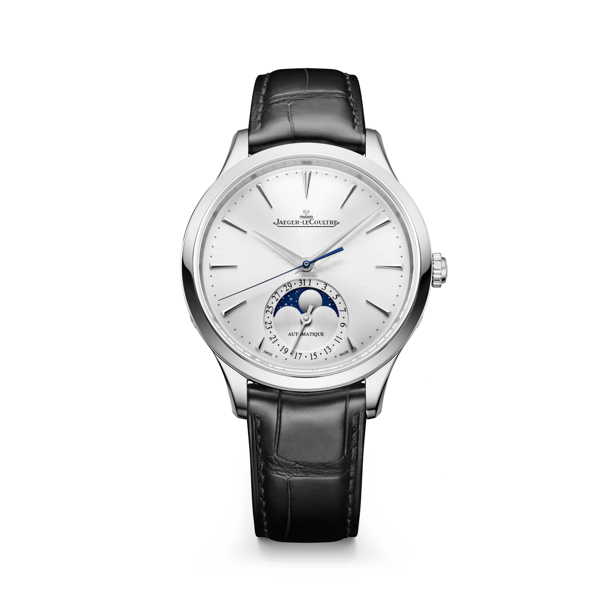 Jaeger-LeCoultre Master Ultra Thin Moon 36 mm Silver Dial Stainless Steel   Leather Strap Q1248421 - WATCHXNYC