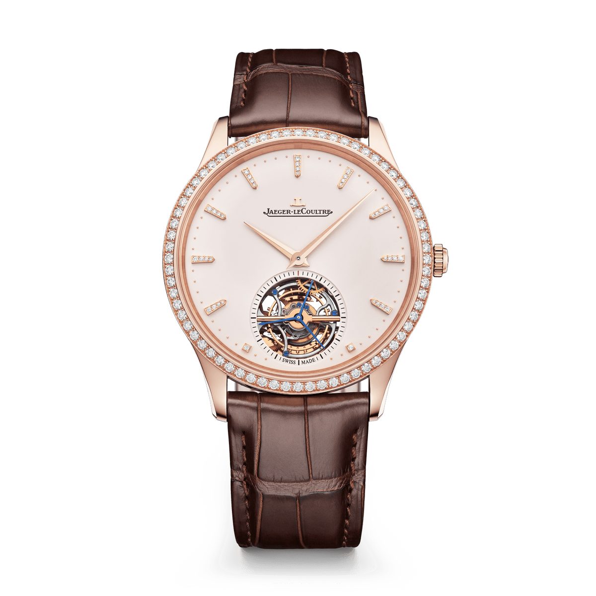 Jaeger-LeCoultre Master Ultra Thin Tourbillon 40 mm Beige Dial with Diamonds Pink Gold   Leather Strap Q1682401 - WATCHXNYC
