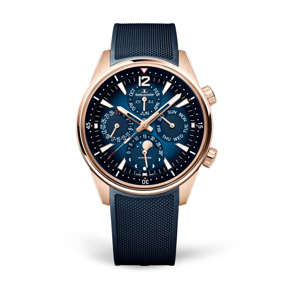 Jaeger-LeCoultre Polaris Perpetual Calendar 42 mm Blue Dial Pink Gold Rubber Strap Q908268J - WATCHXNYC