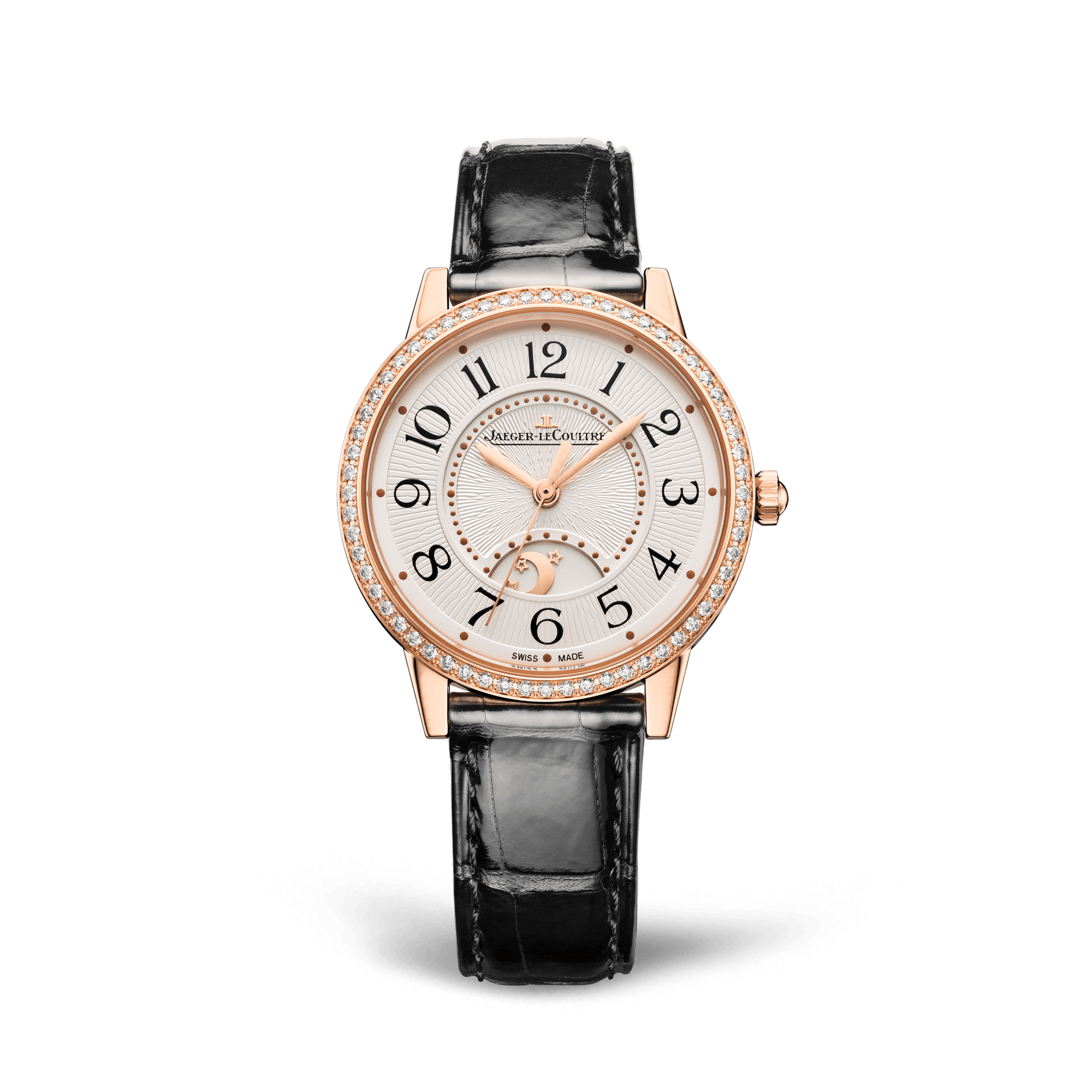 Jaeger-LeCoultre Rendez-Vous Classic Night & Day 34 mm Silvered Grey Dial with Diamonds Pink Gold   Leather Strap Q3442430 - WATCHXNYC