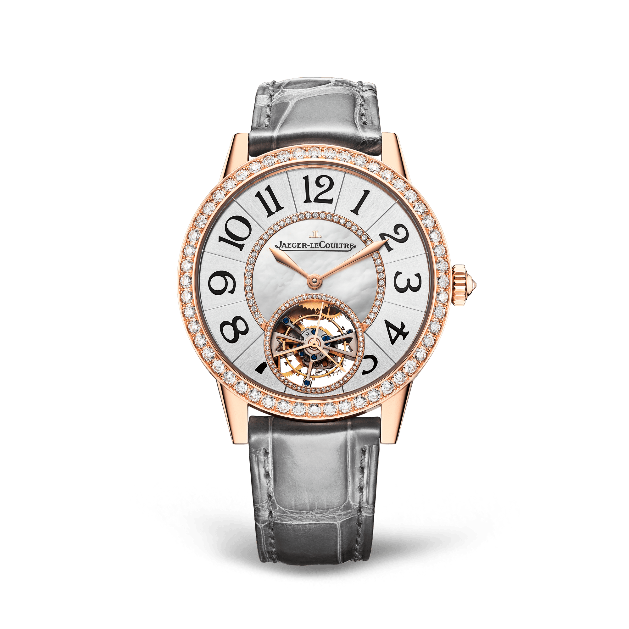 Jaeger-LeCoultre Rendez-Vous Jewellery Tourbillon 39 mm Grey Dial with Diamonds Pink Gold   Leather Strap Q3412410 - WATCHXNYC