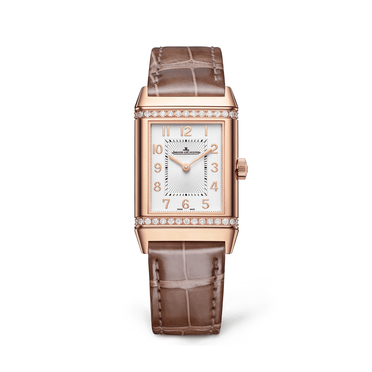 Jaeger-LeCoultre Reverso Classic Duetto 40 x 24.4 mm Silvered Grey Dial with Diamonds Pink Gold   Leather Strap Q2572570 - WATCHXNYC
