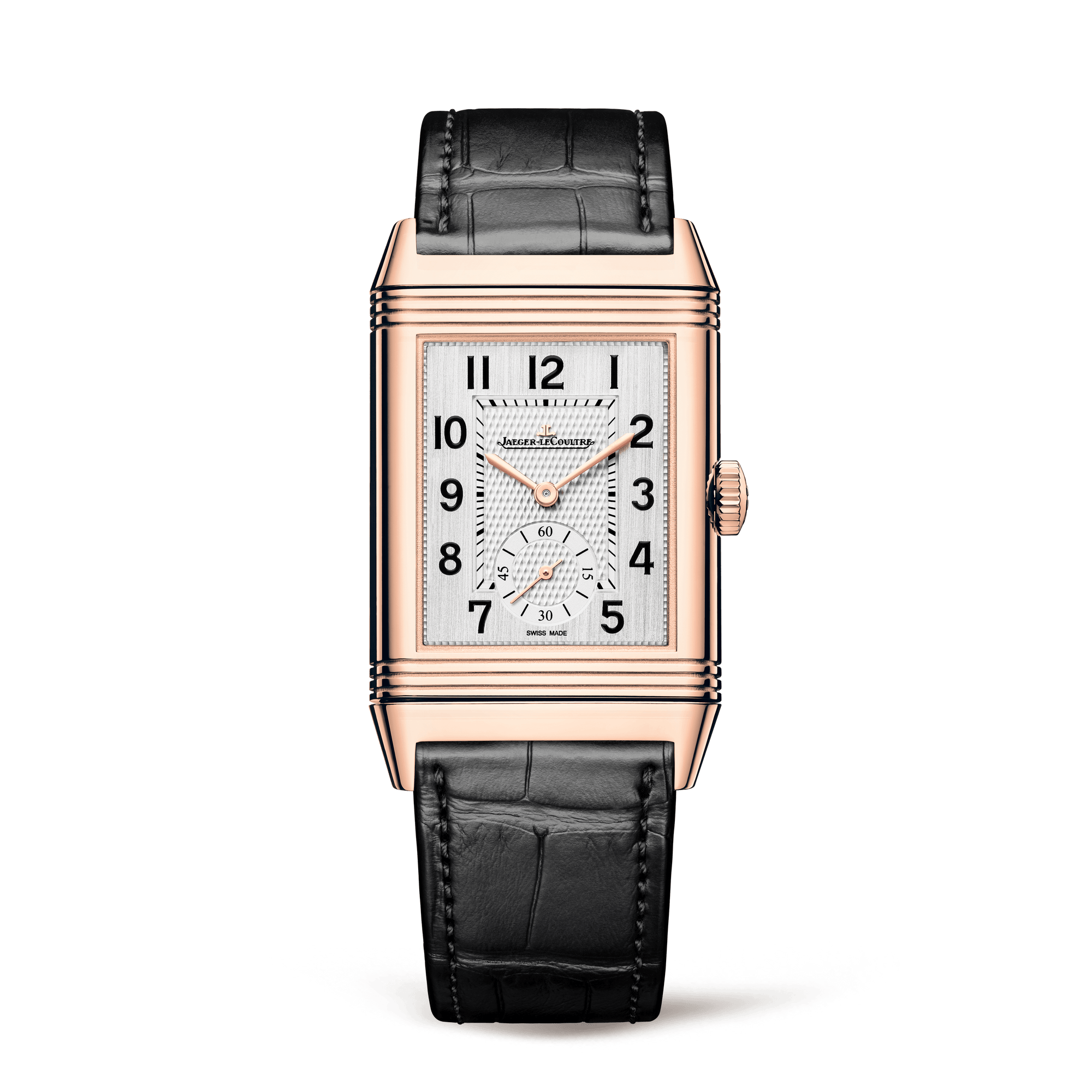 Jaeger-LeCoultre Reverso Classic Duoface Small Seconds 47 x 28.3 mm Silvered Grey Dial Pink Gold   Leather Strap Q3842520 - WATCHXNYC