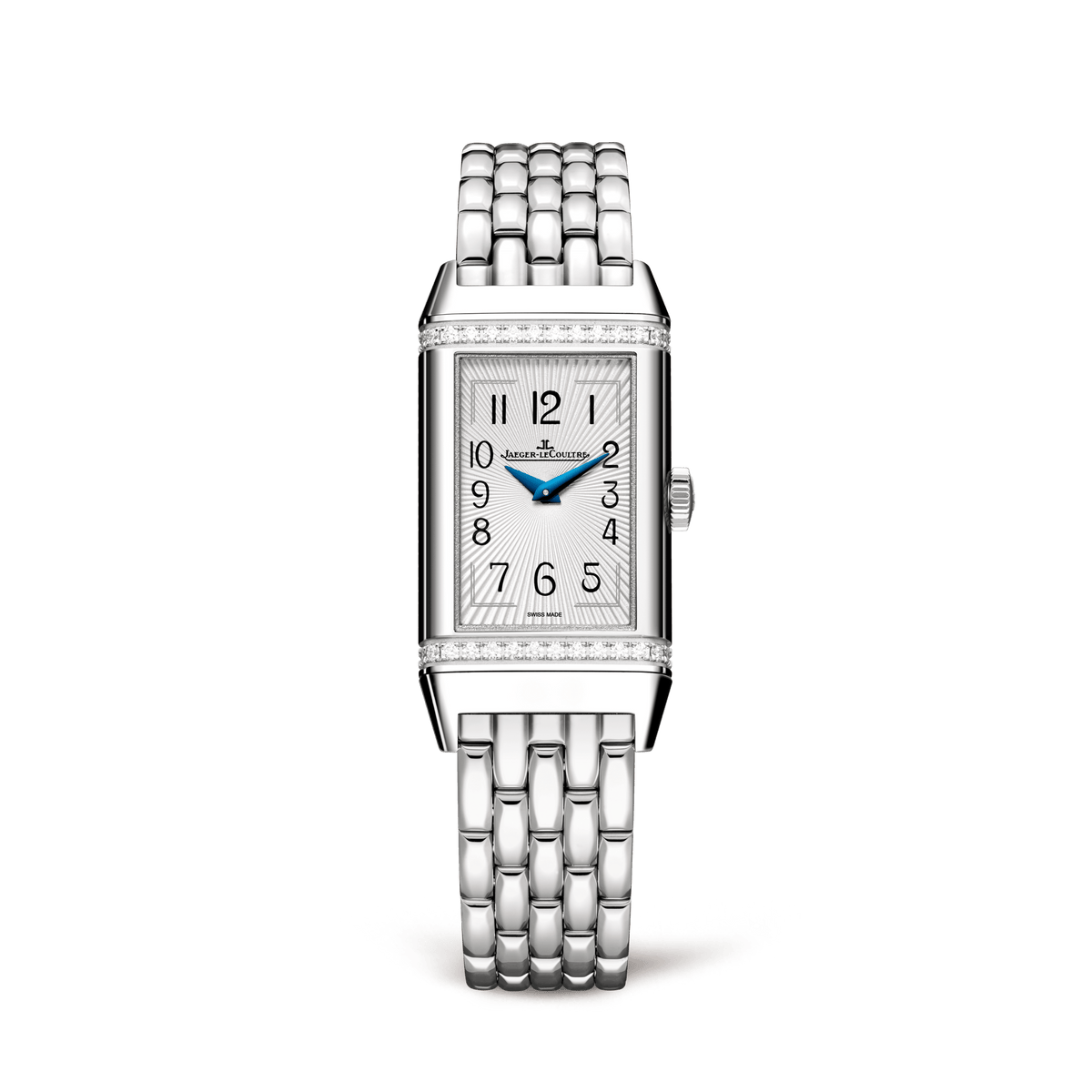 Jaeger-LeCoultre Reverso Classic Monoface 40.1 x 20 mm Silvered Grey Dial with Diamonds Stainless Steel Bracelet Q3288120 - WATCHXNYC