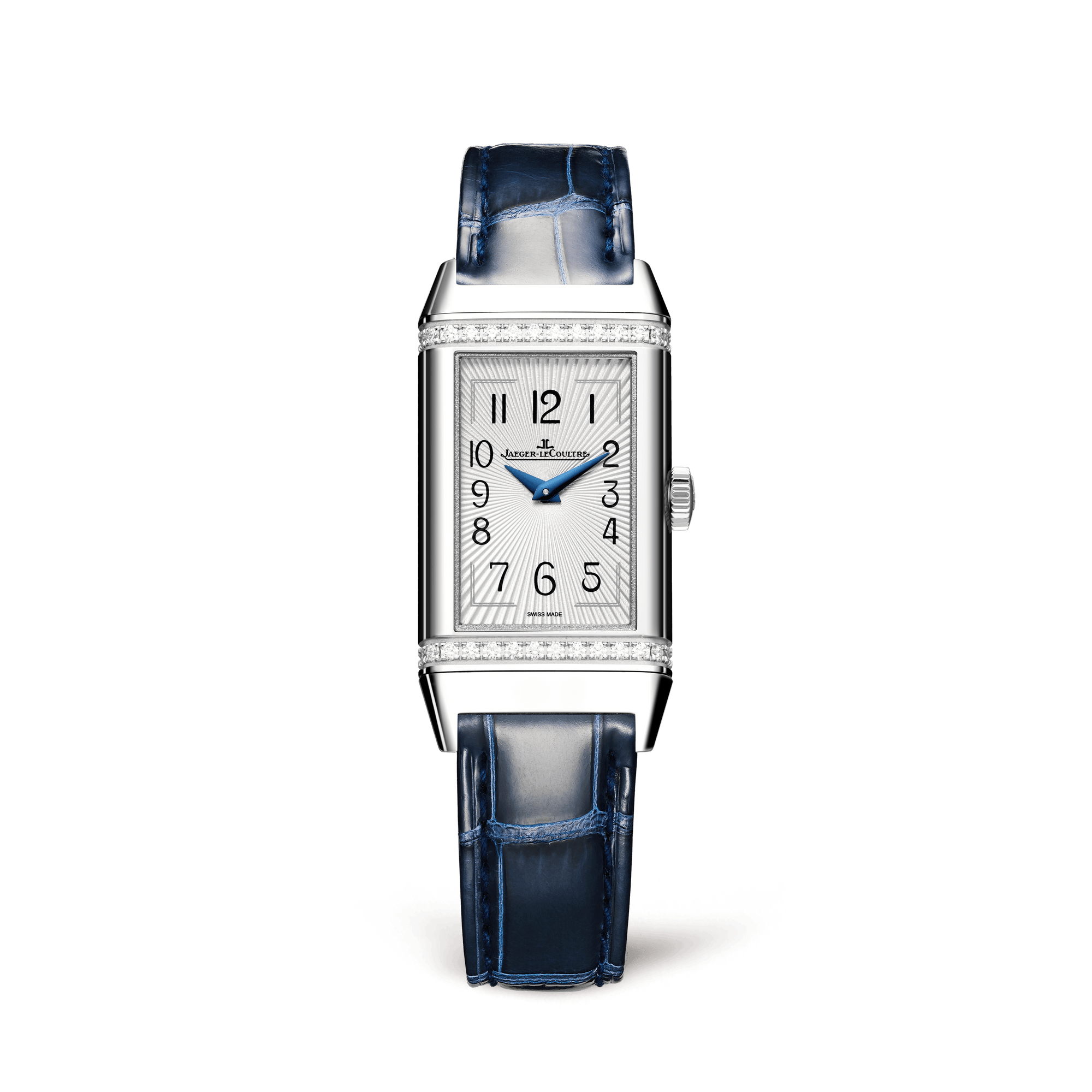 Jaeger-LeCoultre Reverso Classic Monoface 40.1 x 20 mm Silvered Grey Dial with Diamonds Stainless Steel   Leather Strap Q3288420 - WATCHXNYC