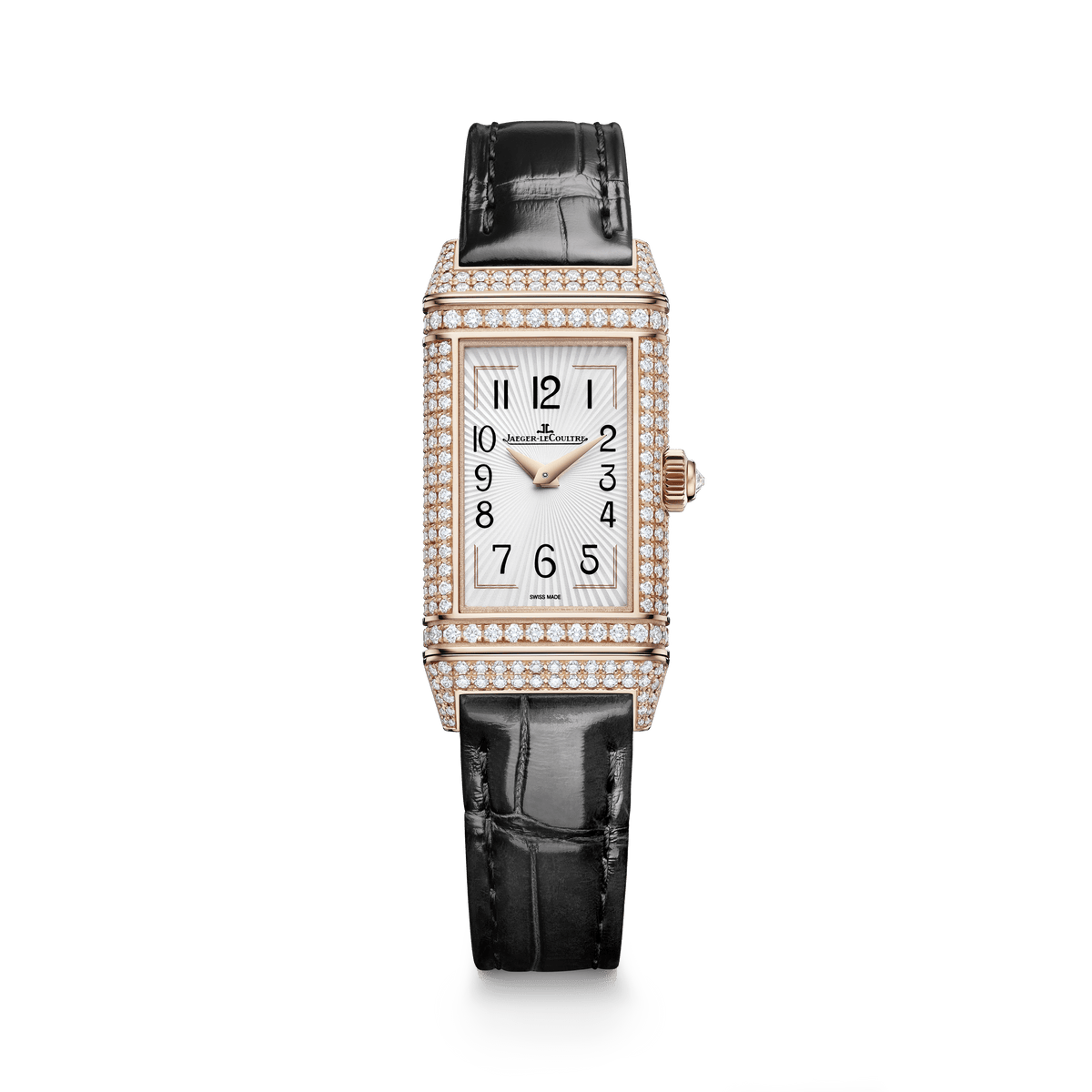 Jaeger-LeCoultre Reverso One Duetto Jewellery 40 x 20 mm Silvered Grey Dial with Diamonds Pink Gold   Leather Strap Q336247J - WATCHXNYC