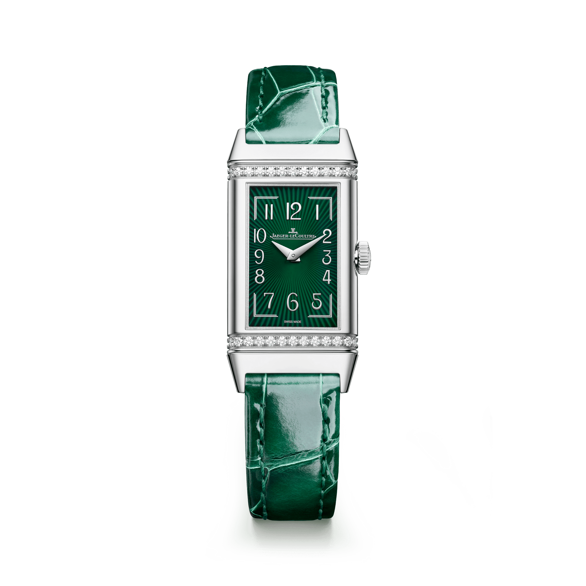 Jaeger-LeCoultre Reverso One Monoface 40.1 x 20 mm Green Dial with Diamonds Stainless Steel   Leather Strap Q328853J - WATCHXNYC