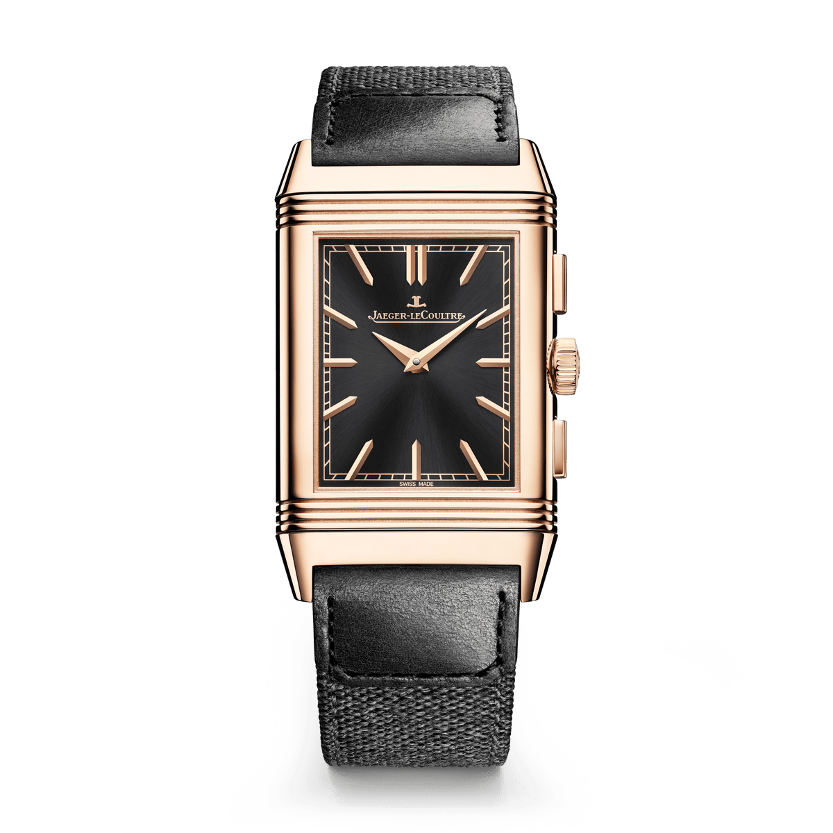 Jaeger-LeCoultre Reverso Tribute Chronograph 49.4 x 29.9 mm Black Dial Pink Gold   Leather Strap Q389257J - WATCHXNYC