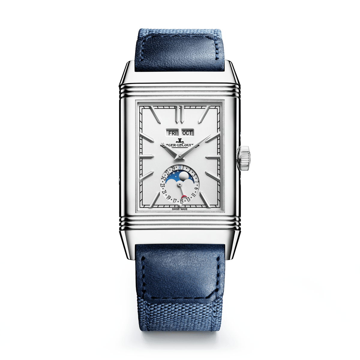Jaeger-LeCoultre Reverso Tribute Duoface Calendar 49.4 x 29.9 mm Silvered Grey Dial Stainless Steel   Leather Strap Q3918420 - WATCHXNYC