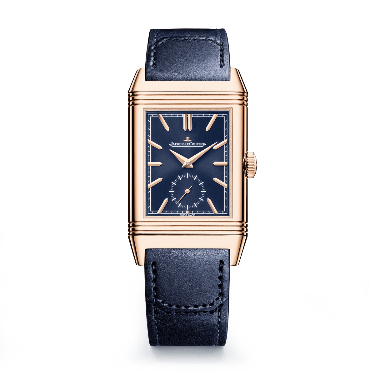 Jaeger-LeCoultre Reverso Tribute Duoface Small Seconds 47 x 28.3 mm Blue Dial Pink Gold   Leather Strap Q3982590 - WATCHXNYC
