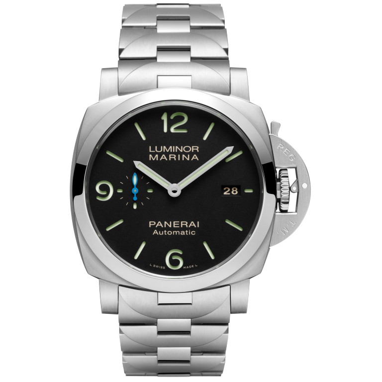 Panerai Luminor Marina 44 mm Black Dial Brushed Steel Polished And Brushed Steel Bracelet PAM01562 - WATCHXNYC