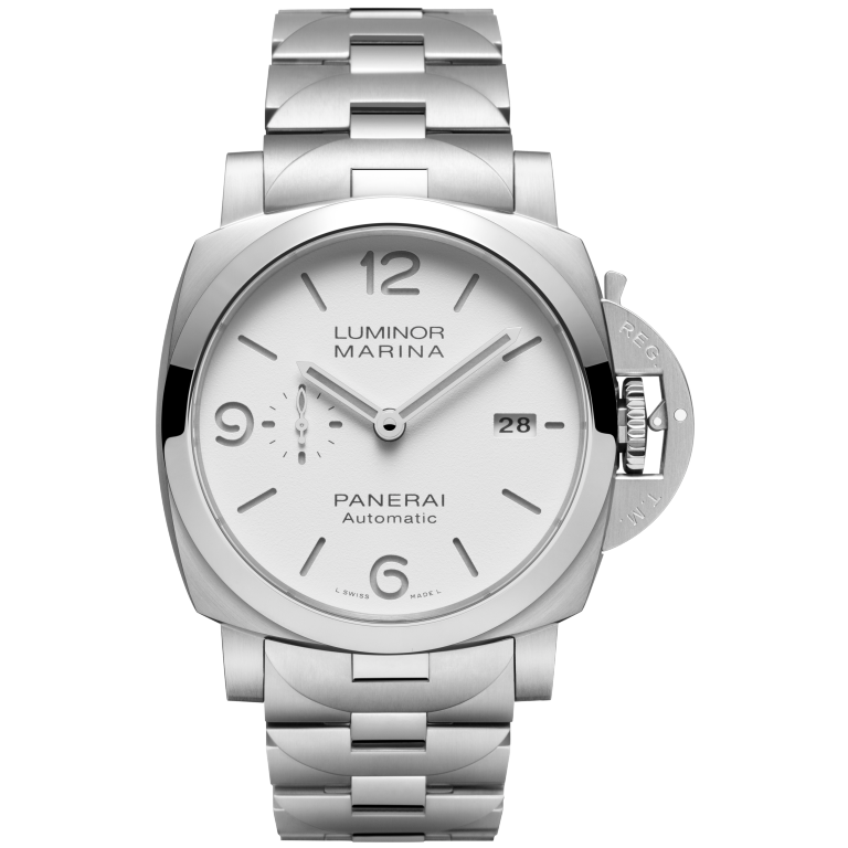 Panerai Luminor Marina 44 mm White Dial Brushed Steel Polished And Brushed Steel Bracelet PAM01564 - WATCHXNYC