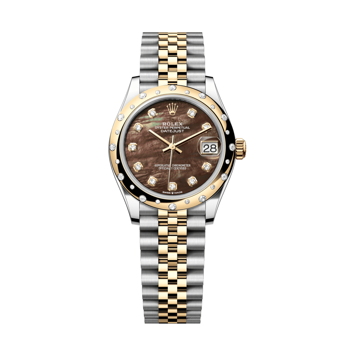 Rolex Datejust 31 31 mm Black Mother-Of-Pearl Set With Diamonds Dial Oystersteel and 18k Yellow Gold Jubilee Bracelet 278343rbr-0024 - WATCHXNYC