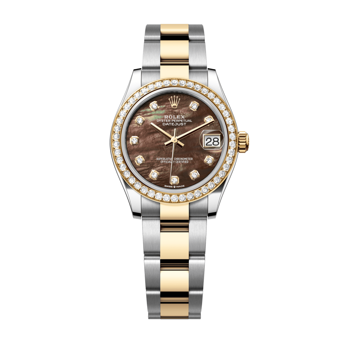 Rolex Datejust 31 31 mm Black Mother-Of-Pearl Set With Diamonds Dial Oystersteel and 18k Yellow Gold Oyster Bracelet 278383rbr-0023 - WATCHXNYC