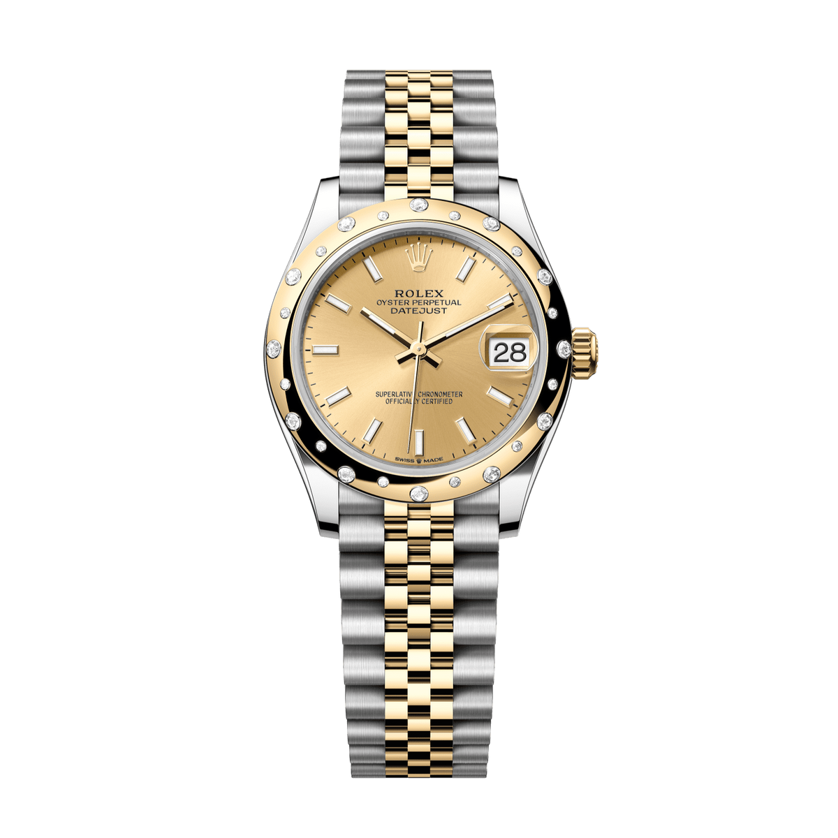 Rolex Datejust 31 31 mm Champagne-Colour Dial with Diamonds  Oystersteel and 18k Yellow Gold Jubilee Bracelet 278343rbr-0014 - WATCHXNYC