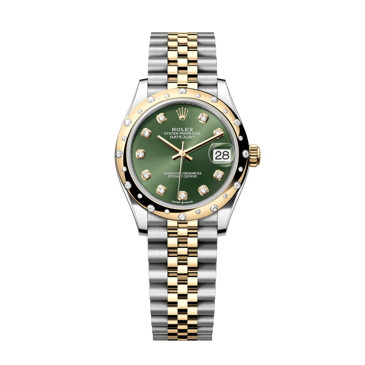 Rolex Datejust 31 31 mm Olive Green Set With Diamonds Dial Oystersteel and 18k Yellow Gold Jubilee Bracelet 278343rbr-0030 - WATCHXNYC