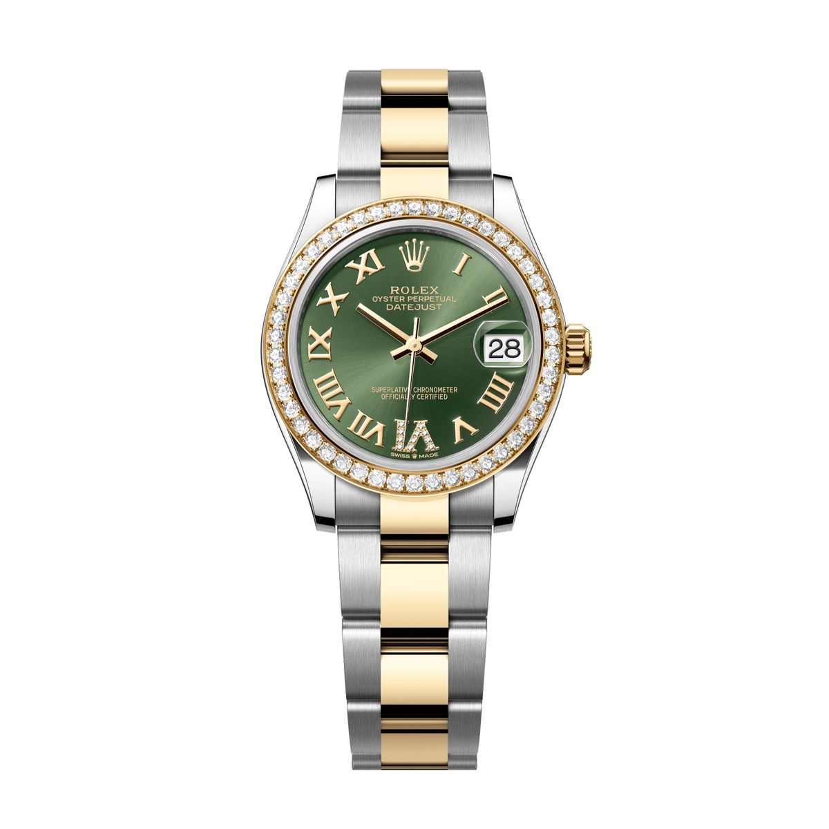 Rolex Datejust 31 31 mm Olive Green Set With Diamonds Dial Oystersteel and 18k Yellow Gold Oyster Bracelet 278383rbr-0015 - WATCHXNYC