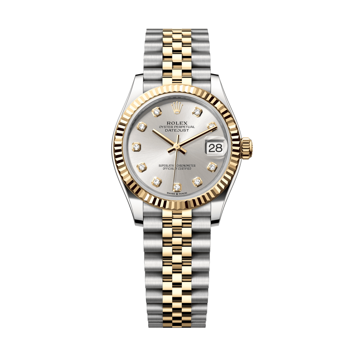 Rolex Datejust 31 31 mm Silver Set With Diamonds Dial Oystersteel and 18k Yellow Gold Jubilee Bracelet 278273-0020 - WATCHXNYC