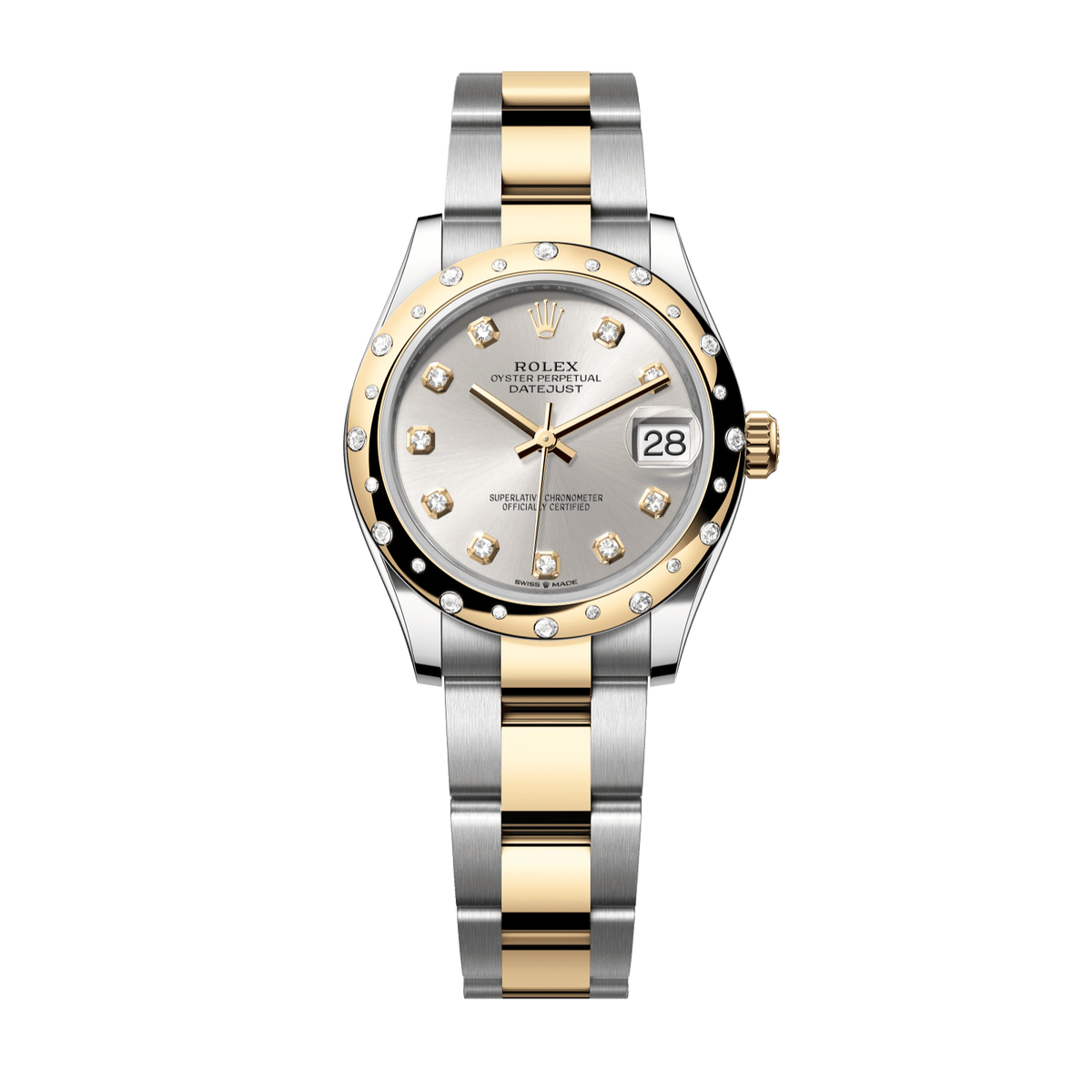 Rolex Datejust 31 31 mm Silver Set With Diamonds Dial Oystersteel and 18k Yellow Gold Oyster Bracelet 278343rbr-0019 - WATCHXNYC
